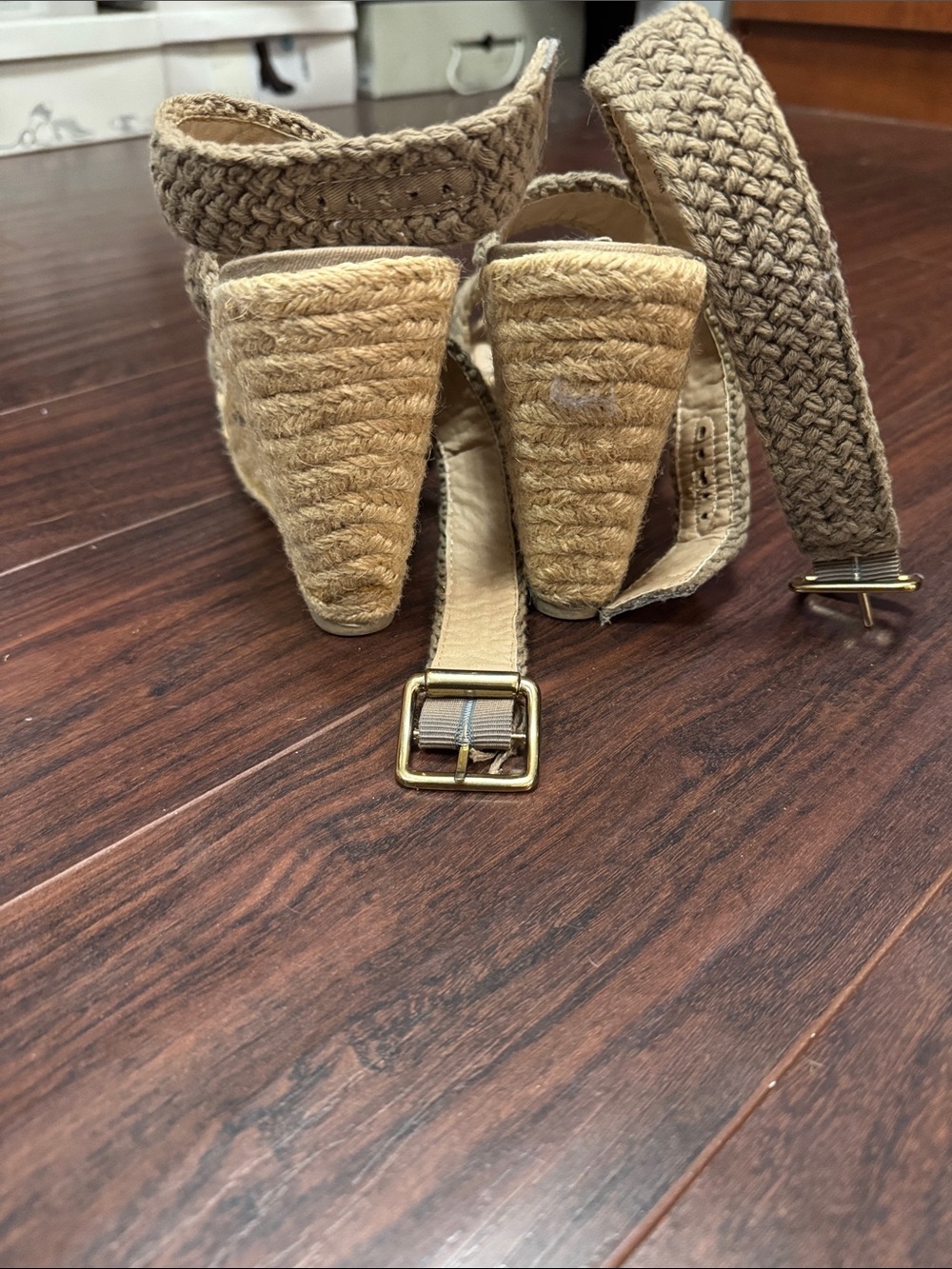Steve Madden Braided Tan Espadrille Wedge Sandals - Picture 6 of 7